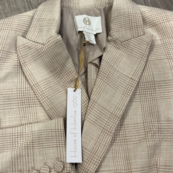 NWT House of Harlow 1960 Tan and Cream Plaid Blazer Sz XS - Picture 3 of 7